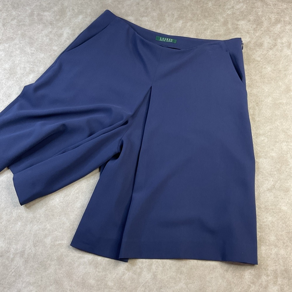 Lauren Ralph Lauren Shorts Women Sz 8 Pleated Slit Skirt Pockets Navy Blue - Picture 7 of 8